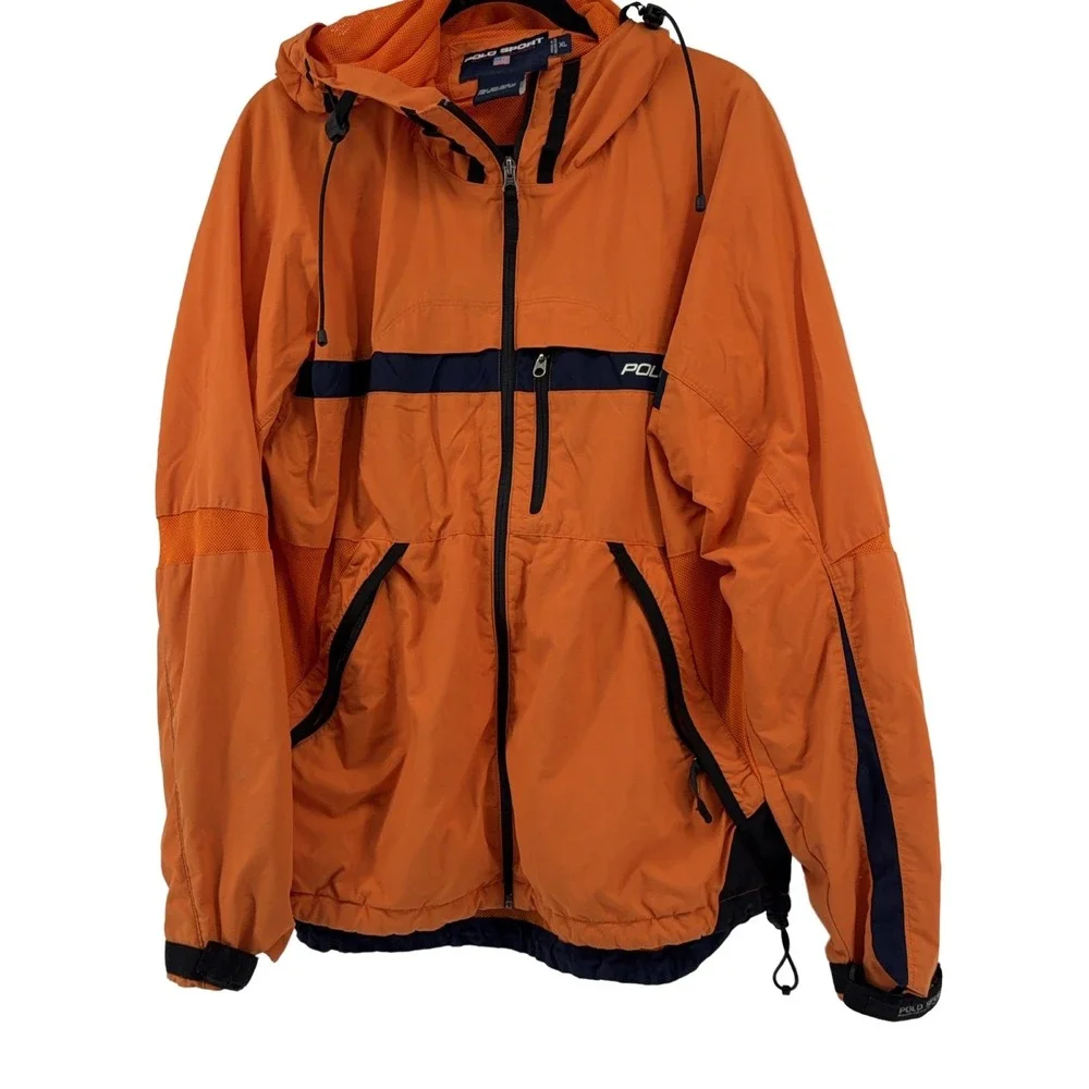 Polo Sport Ralph Lauren Hooded Windbreaker Jacket Men's XL Orange Navy Blue